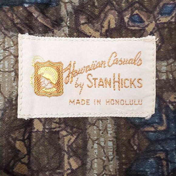 Stan Hicks Mens Hawaiian Casuals Vintage 50s Cropped Shirt Tiki Back Pleats M/L - Picture 4 of 9